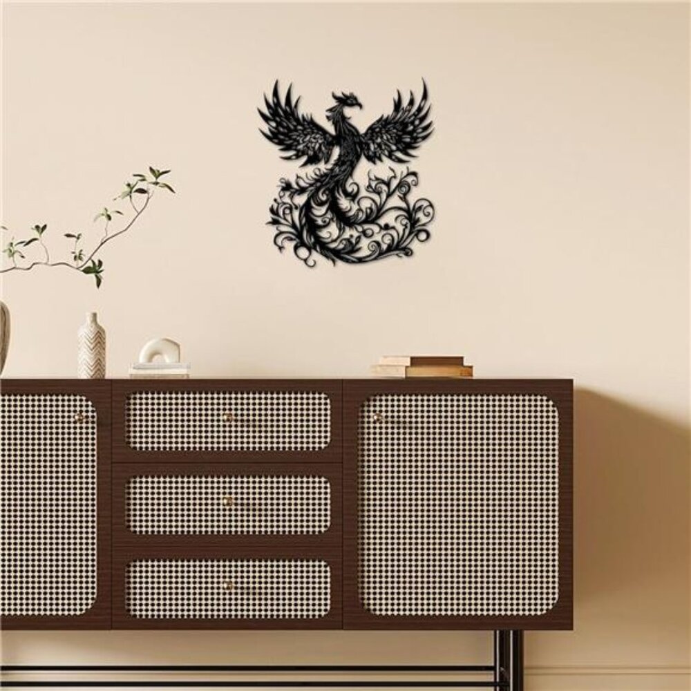 Phoenix Wall Art, Phoenix Rising Statue, Black Metal - Picture 4 of 8